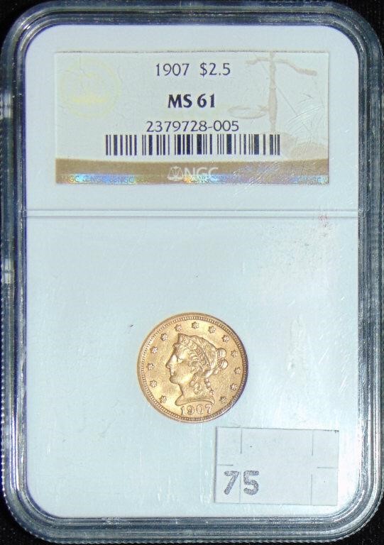 1907 $2.50 NGC MS61 Gold Liberty.