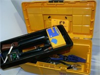 YELLOW PLASTIC TOOL BOX AND CONTENTS