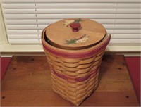 1998 Longaberger Basket  Hand Painted Wooden Lid