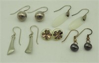 5 Pr Vintage Silver & Pearl Earrings Mixed Lot
