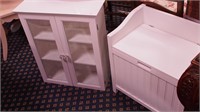 Two bathroom items: clothes hamper/bench with