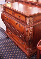 Bombe five-drawer mahogany chest, 39" long x