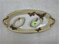 VINTAGE HAND PAINTED NIPPON BUTTERFLY OVAL DISH W/