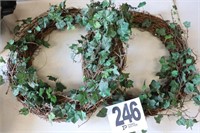 (2) Vine Wreaths with Greenery