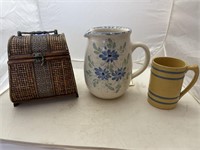 Stoneware Mug & Pitcher & Decorative Basket