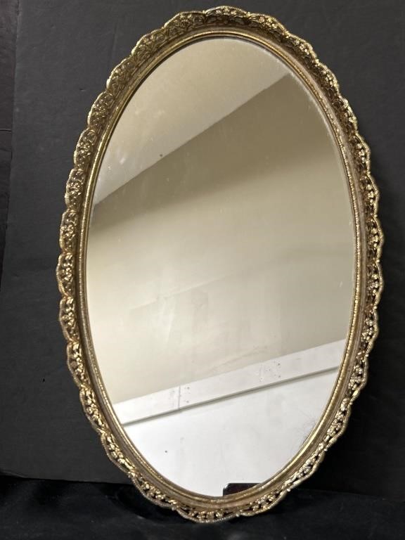 Vintage Oval Mirror Vanity Tray Ormolu Gold