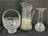 2 Clear Glass Decor Vases with a Glass Decor Bowl