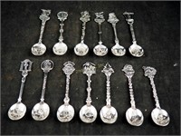 13 Pieces Silver Plated Souvenir Collector Spoons