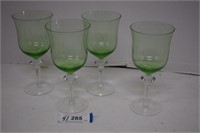 Four Green Crystal Stemmed Glasses