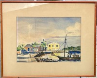 Watercolor Harbor Scene Jean Dufy (Attributed)