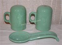 (S1) Fiestaware Salt/Pepper Shakers & Spoon Rest