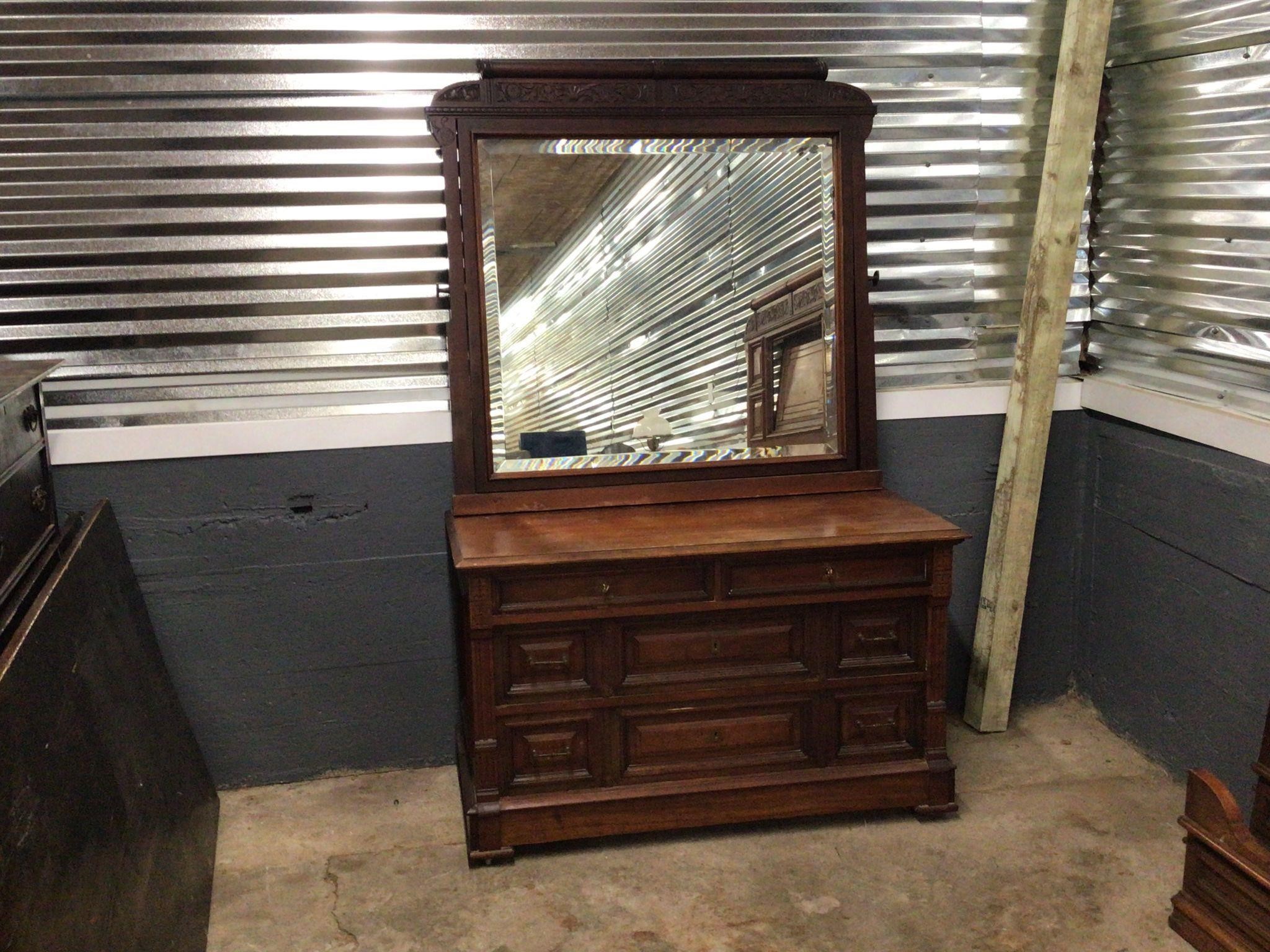 ANTIQUE DRESSER WITH BEVELED MIRROR - NICE