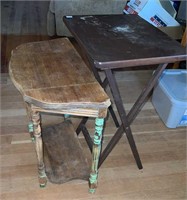 Solid Oak Telephone Stand w/Inlay, Folding TV Tray