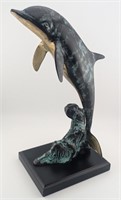 San Pacific Patinated Brass Dolphin Sculpture
