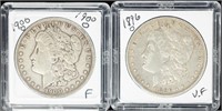 Coin 1896-O+1900-O Morgan Silver Dollars-F-VF