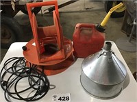 GAS CAN, FUNNEL, DROP CORD, 2 REELS