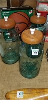 3 green Mason jars