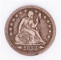 Coin 1853 Type 2 Seated Liberty Quarter In VF