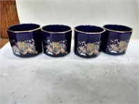 4 Oriental hand-painted cups