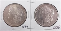 Coin 2 Morgan Silver Dollars 1884 & 1886