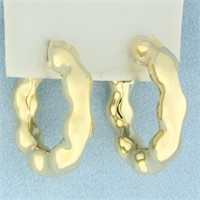 Italian Pillowy Design Hoop Earrings in 14k Yellow