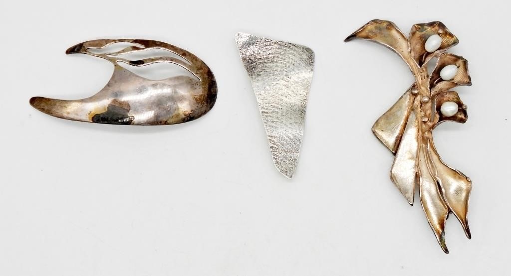 (3) SILVER & GOLD TONE STERLING BROOCHES