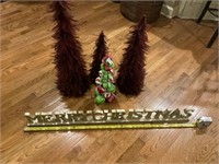 Christmas Decor, trees, sign- all