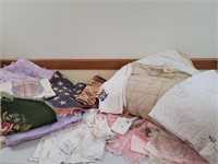 Tablecloths, comforter, quilt, hankies, gloves