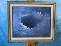Khaymond Oil on Canvas Sea Gull Through the Cloud