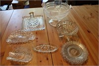 Clear glass bowls, plate, serving dish