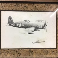 VINTAGE FRAMED CORSAIR AIRLPLANE