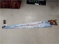Paint Decorated Double Saw w/ Winter Scene