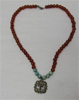 Sterling Necklace w/Turquoise & Glass Beads