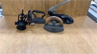Antique Irons, Grinder, and Punch Tool