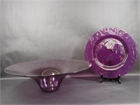 Urban Glass Swirl Purple Bowl & Purple Plate