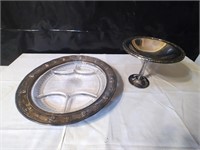 Silver Plated Serving Tray & Bowl on Pedestal
