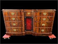 MAHOGANY FLAME FRONT 9 DRAWER DRESSER