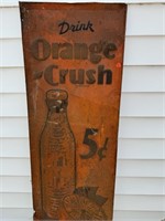 ANTIQUE METAL ORANGE CRUSH ADVERTISING TALL SIGN