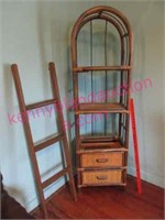 vintage wooden bunkbed ladder -wicker shelf unit