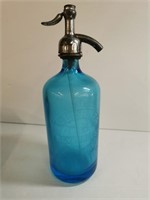 Vintage Blue Seltzer Bottle 11"