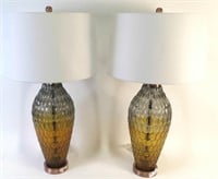 PAIR OF AMBER TO CLEAR TEXTURED GLASS TABLE LAMPS