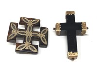 Victorian Black Onyx & Resin Cross Gold 10k