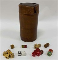 Vintage Leather Dice Canister W/ 23 Dice