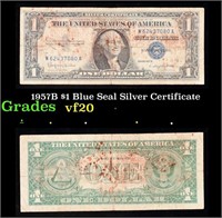 1957B $1 Blue Seal Silver Certificate Grades vf, v