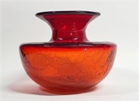 Vtg MCM BLENKO RED CRACKE GLASS HAND BLOWN VASE