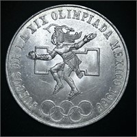 UNCIRCULATED 1968 MEXICAN 25 PESOS SILVER COIN