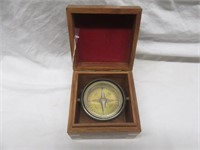 COMPASS IN NICE WOOD AND BRASS BOX