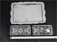 2 Silverplate serving trays, 1 metal serving tray
