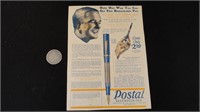1928 Postal Reservoir Fountain Pen Magazine Ad