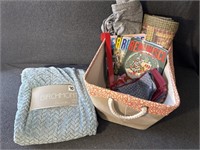 Tote with blankets, Napkins, Reminisce magazines